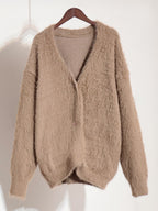 Faux Fur Cardigan khaki Long Sleeves V-Neck Oversized Spring Cozy Outerwear For Women 2026
