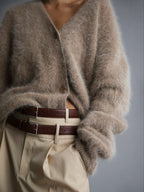 Faux Fur Cardigan khaki Long Sleeves V-Neck Oversized Spring Cozy Outerwear For Women 2026