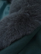 Short Jacket With Eco-friendly Fox Fur Collar Dark Green Oversized Spring Chic Outerwear For Women 2026