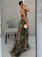 Floral Printed Maxi Strap Dress Cut Out Cross Waist Floor-Length Elegant Long Party Gown For Women 2026