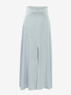 Gray Satin Skirt with Slit High Waisted Solid Color Summer A-line Long Skirt For Women 2026