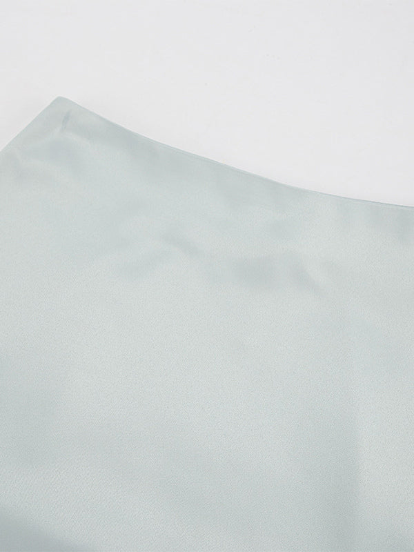Gray Satin Skirt with Slit High Waisted Solid Color Summer A-line Long Skirt For Women 2026
