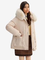 Plush Thickened Parka Jacket With Faux Fur Collar Hooded Winter Outerwear For Women 2026