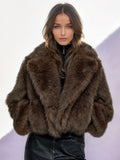 Faux Fur Jacket In Brown Notched Lapel Winter Outerwear For Women 2026
