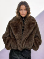 Faux Fur Jacket In Brown Notched Lapel Winter Outerwear For Women 2026