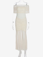 Pleated Maxi Dresses Off-Shoulder Sheer Semi-formal Party Long Dress For Women 2026