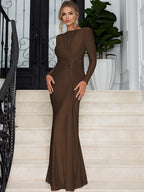 Maxi Dress With Knotted Waist Long Sleeve Pleated Semi-Formal Party Long Dress For Women 2026