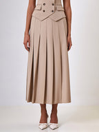 Office Two Piece Co-ord Set For Women Double-breasted Lapel Vest And Pleated Long Skirt Summer Outfit 2026