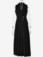 Office Two Piece Co-ord Set For Women Double-breasted Lapel Vest And Pleated Long Skirt Summer Outfit 2026