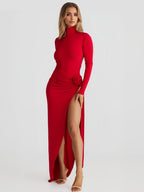 Two Piece Co-ord Set For Women High Turtleneck Top And High-slit Long Skirt Spring Outfit 2026