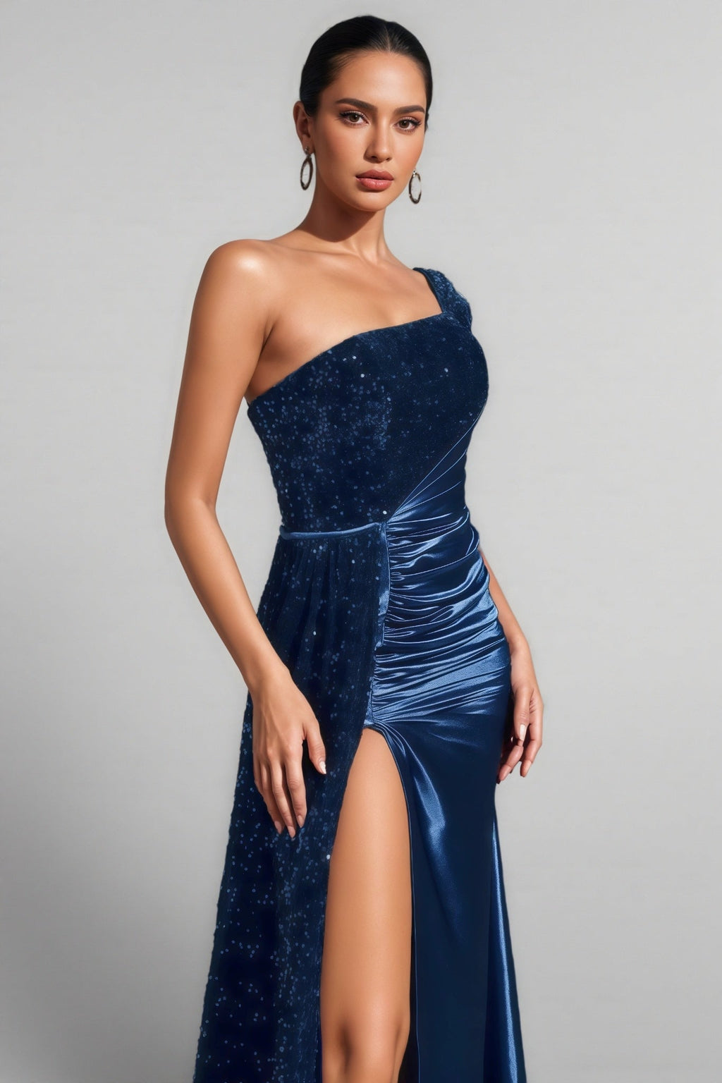 Irene One Shoulder High Slit Sequin Maxi Dress