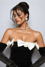 Eira Velvet Strapless with Bow Maxi Dress