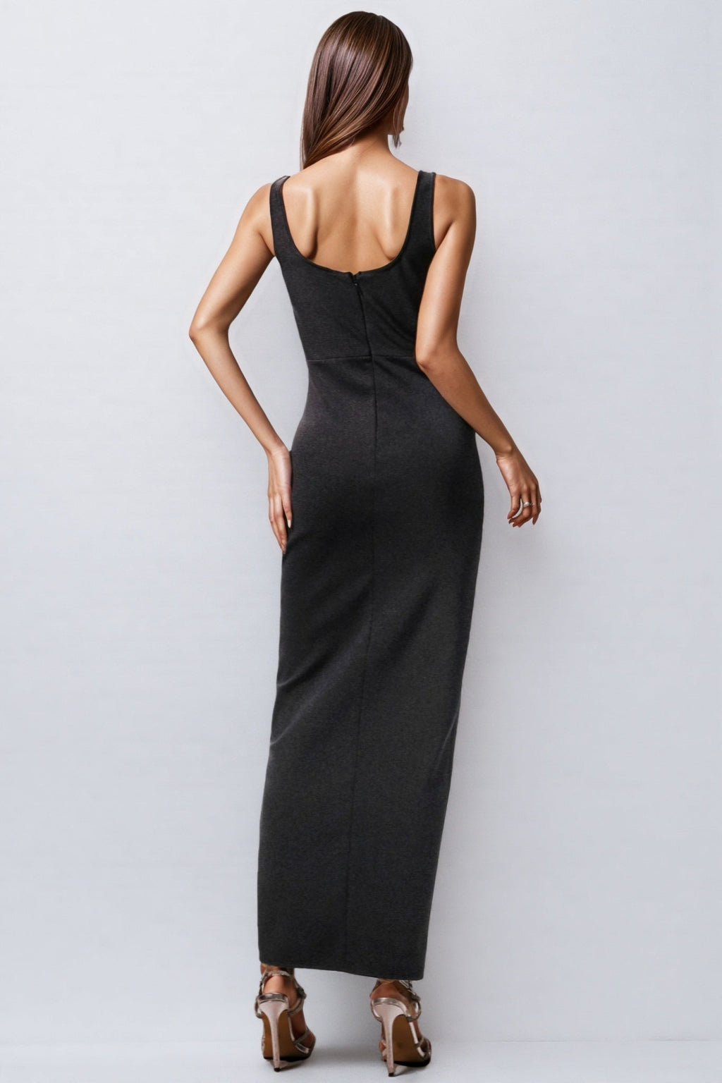 Sarly Sleeveless Sequin Diamante Slit Maxi Dress