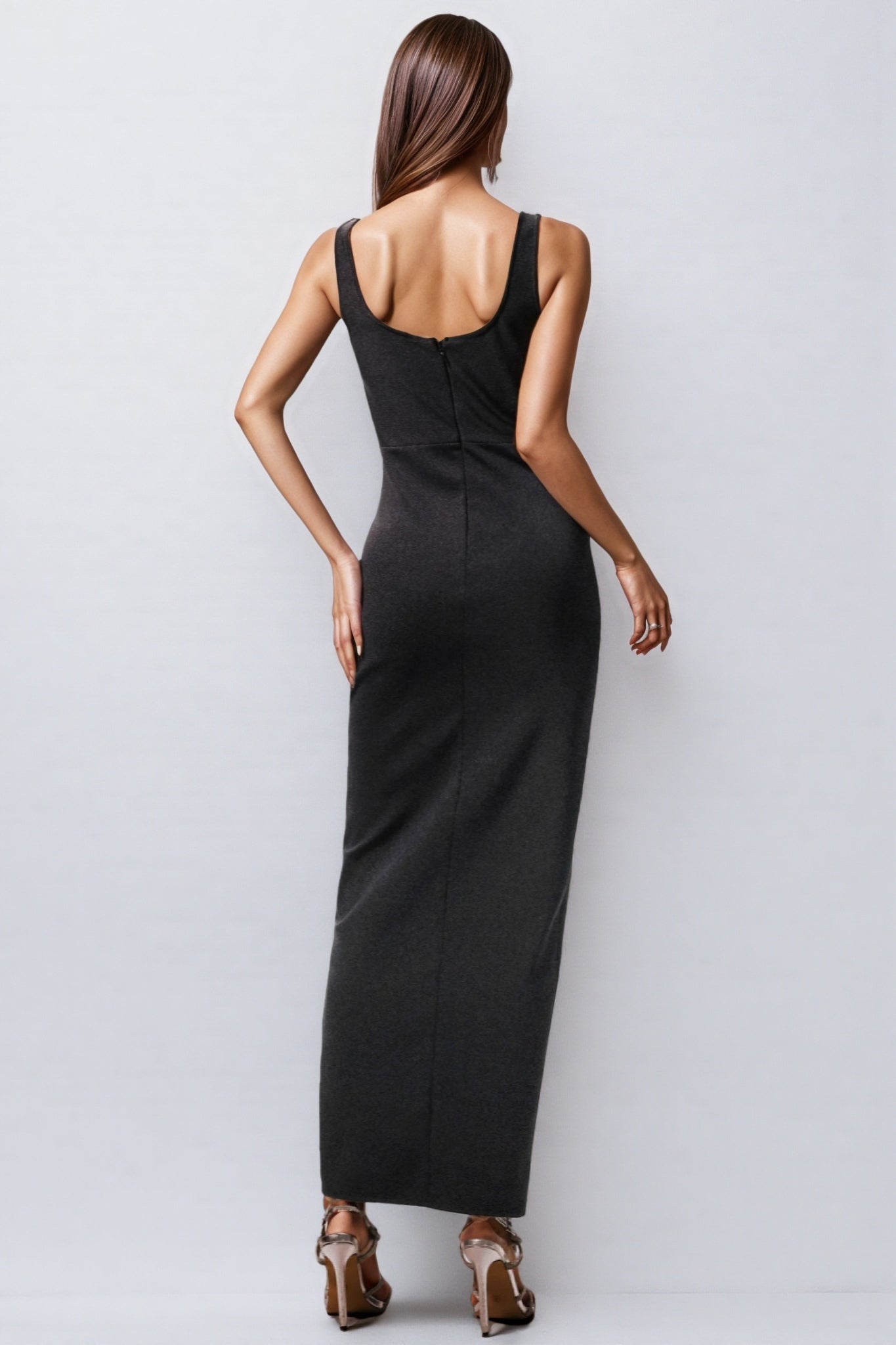 Sarly Sleeveless Sequin Diamante Slit Maxi Dress