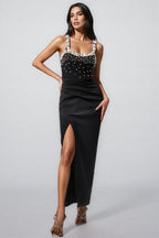 Sarly Sleeveless Sequin Diamante Slit Maxi Dress