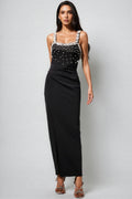 Sarly Sleeveless Sequin Diamante Slit Maxi Dress