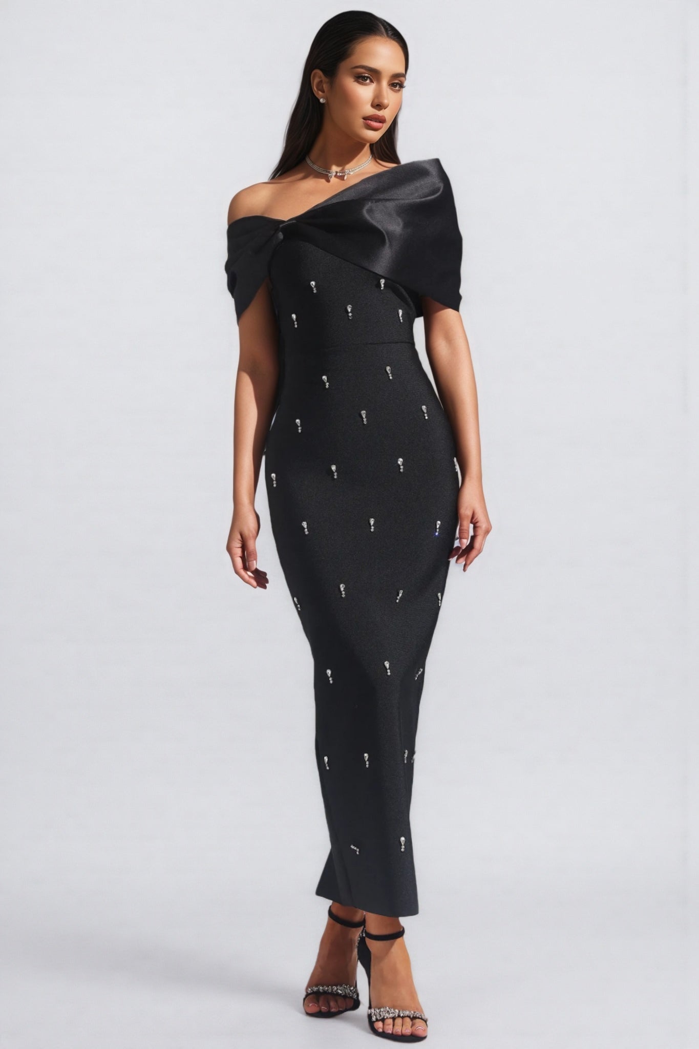 Elerid Diamond Bow Bandage Maxi Dress