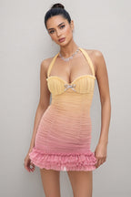 Gabrha Hanging Neck Wood Ear Mini Dress