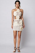 Olive Hollow Out Flowers Sleeveless Mini Dress