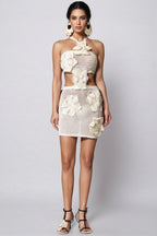 Olive Hollow Out Flowers Sleeveless Mini Dress