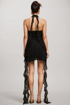 Sabrina Halter Sleeveless Flounce Flowers Mini Dress