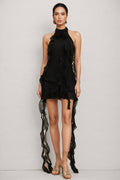 Sabrina Halter Sleeveless Flounce Flowers Mini Dress