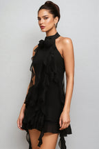 Sabrina Halter Sleeveless Flounce Flowers Mini Dress