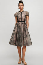 Hermione Short Sleeves Jacquard Midi Dress