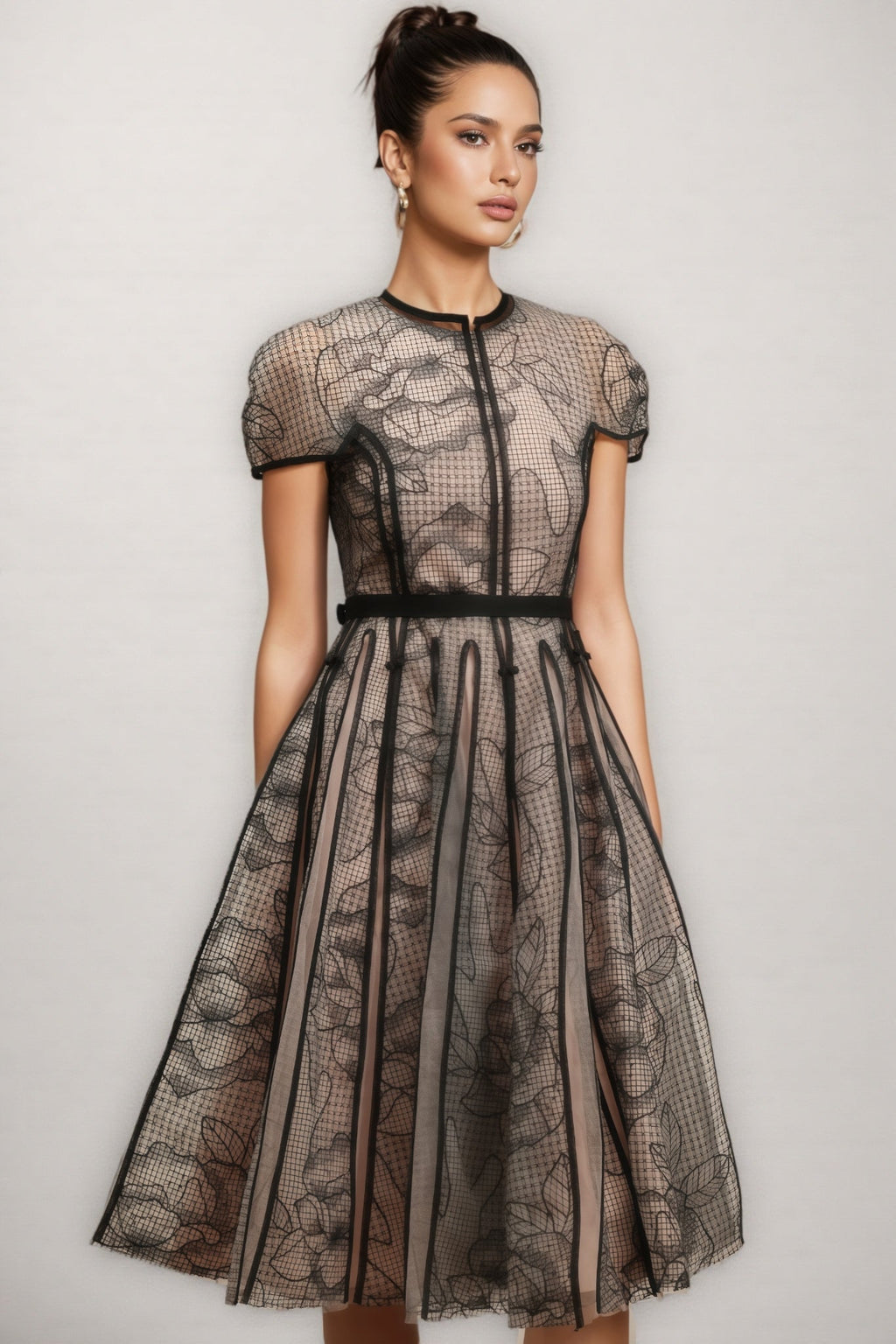 Hermione Short Sleeves Jacquard Midi Dress