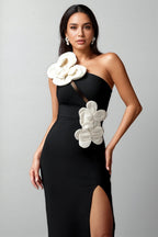 Caldlt Flowers High Slit One Shoulder Bandage Maxi Dress