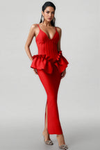 Wrelk Slim Backless Bandage Maxi Dress