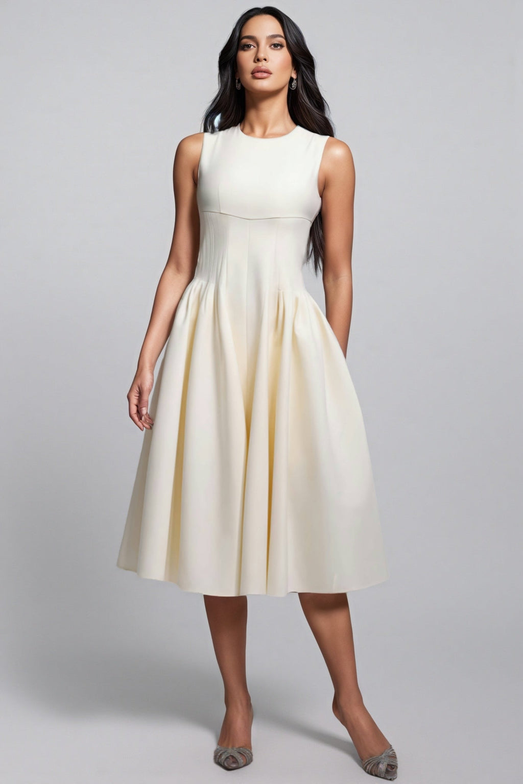 Vespet Fold Close-fitting Sleeveless Midi Dress