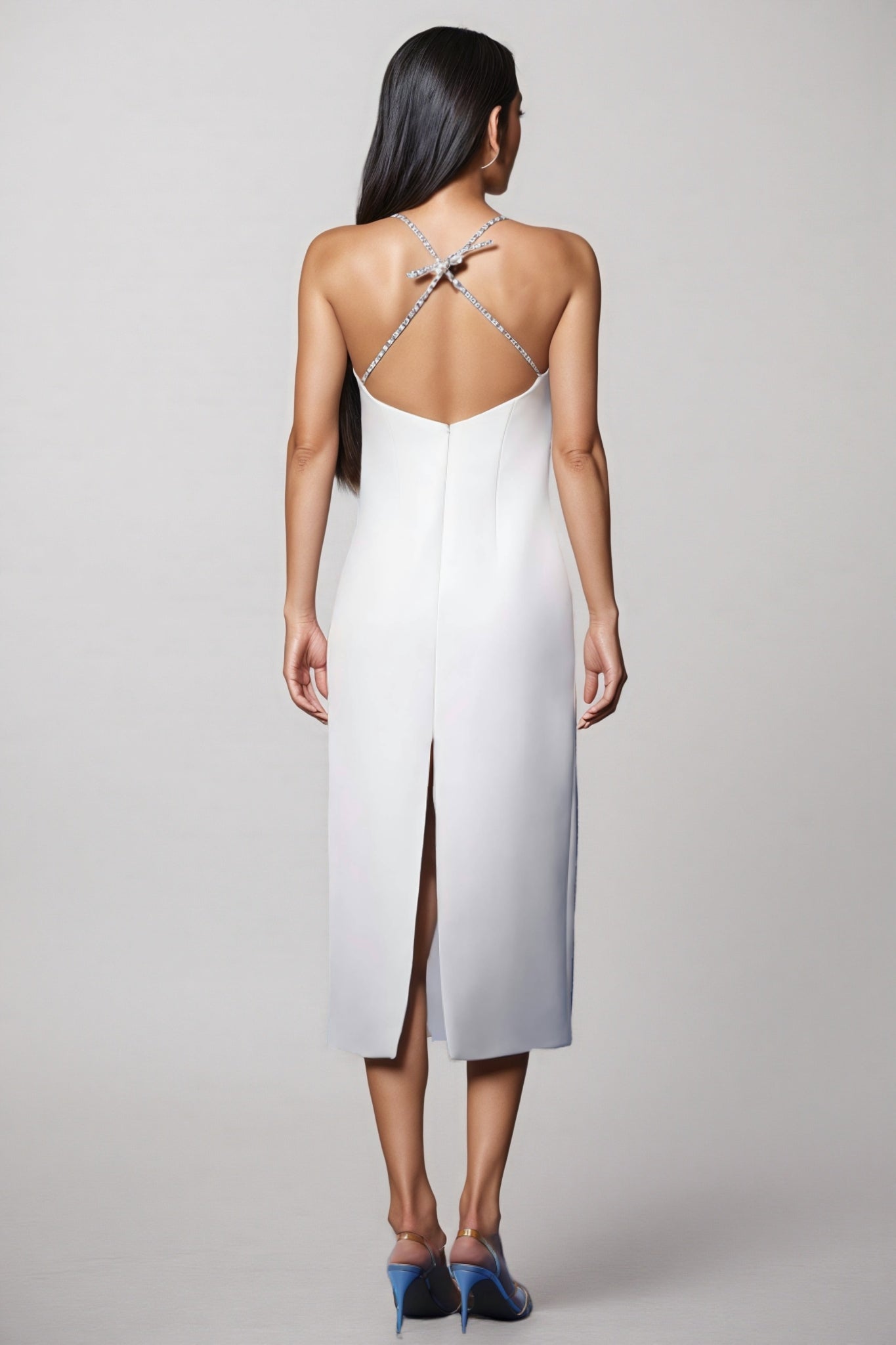 Nymert Deep-V Sleeveless Diamond Backless Midi Dress