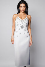 Nymert Deep-V Sleeveless Diamond Backless Midi Dress