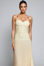 Fynnlk Halter Fishbone Folds Slit Maxi Dress