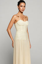 Fynnlk Halter Fishbone Folds Slit Maxi Dress