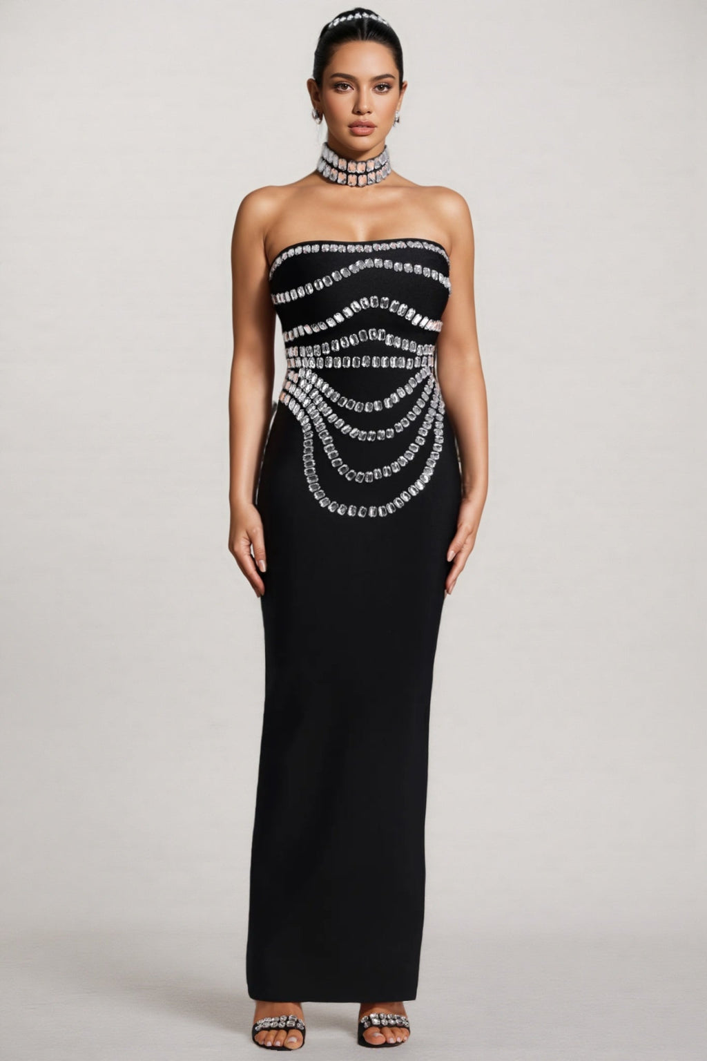 Ereen Sleeveless Diamond Bandage Maxi Dress