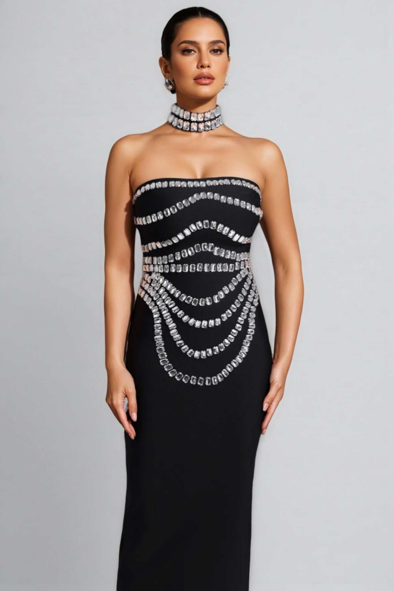 Ereen Sleeveless Diamond Bandage Maxi Dress