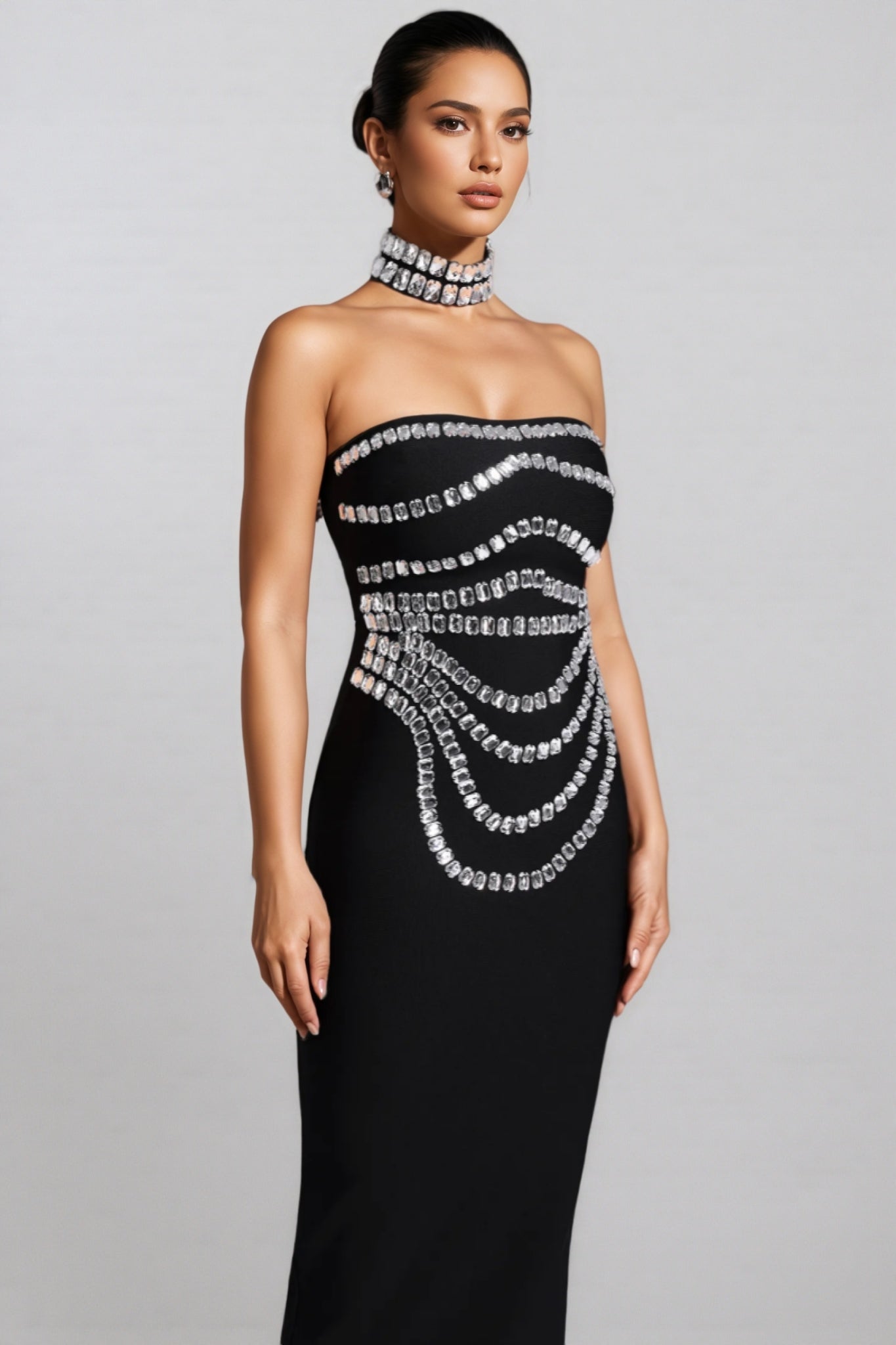 Ereen Sleeveless Diamond Bandage Maxi Dress