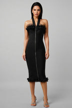 Sierra Halter Sleeveless Lace Bandage Midi Dress