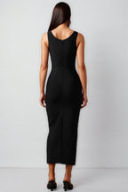 Daphn Diamond Square-Cut Collar Bandage Maxi Dress