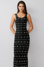 Daphn Diamond Square-Cut Collar Bandage Maxi Dress