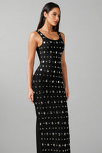 Daphn Diamond Square-Cut Collar Bandage Maxi Dress
