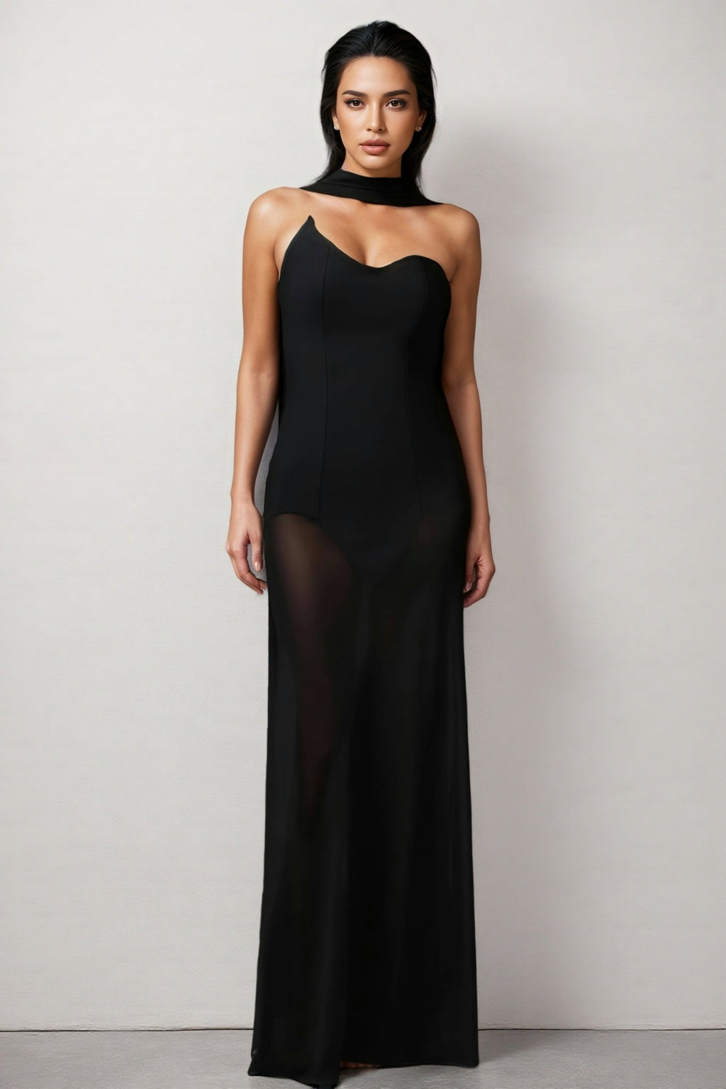 Gricely Sleeveless Tulle Ribbon Bandage Maxi Dress