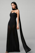 Gricely Sleeveless Tulle Ribbon Bandage Maxi Dress