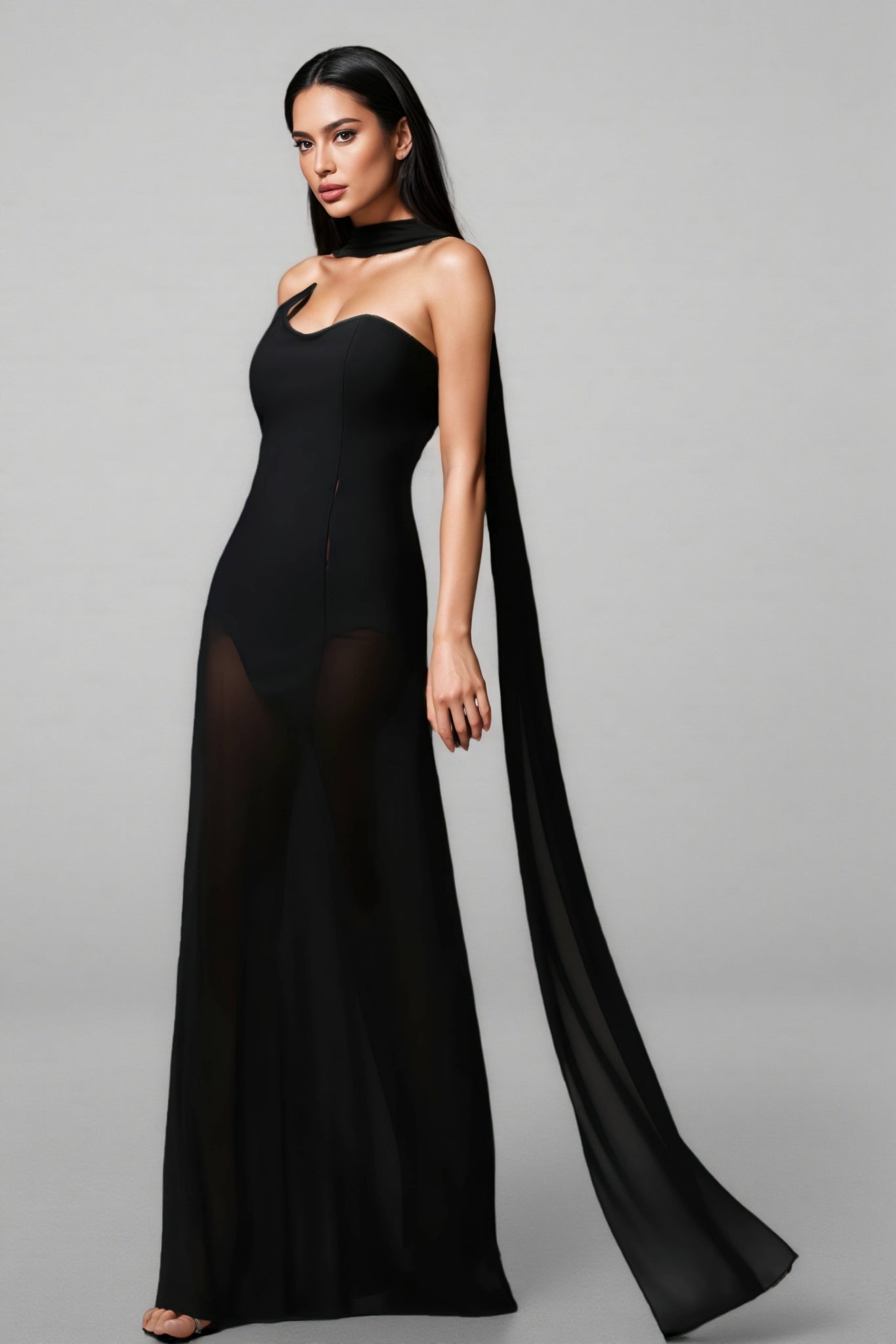 Gricely Sleeveless Tulle Ribbon Bandage Maxi Dress