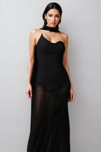 Gricely Sleeveless Tulle Ribbon Bandage Maxi Dress