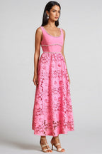 Okama Square Collar Diamond Lace Maxi Dress