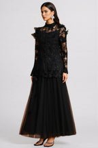 Gaki Long Sleeve Folds Lace Butterfly Maxi Dress Set