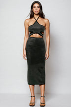 Joraty Diamond Hollow Out Bandage Midi Dress
